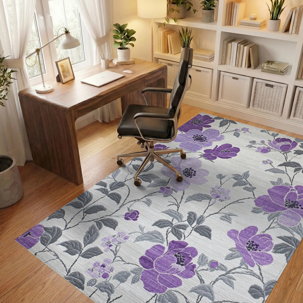 Purple Floral Vine Garden Rug - Office View