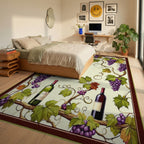 Purple Grapes Vines Wine Bottles Rug - Bedroom View