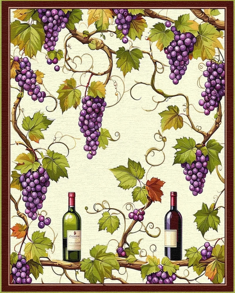 Purple Grapes Vines Wine Bottles Rug - Cutout View