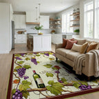 Purple Grapes Vines Wine Bottles Rug - Living Room View