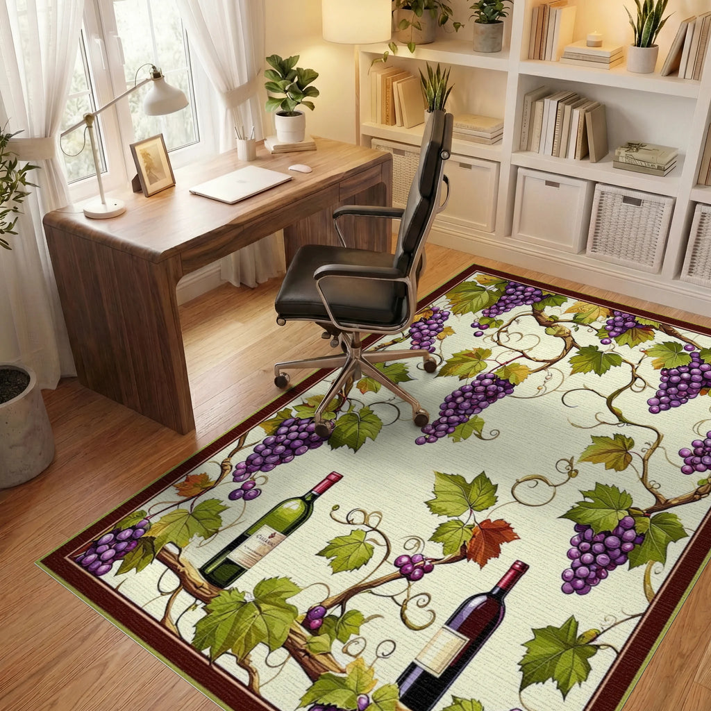 Purple Grapes Vines Wine Bottles Rug - Office View
