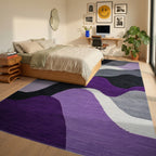 Purple Gray Black Wave Landscape Rug - Bedroom View