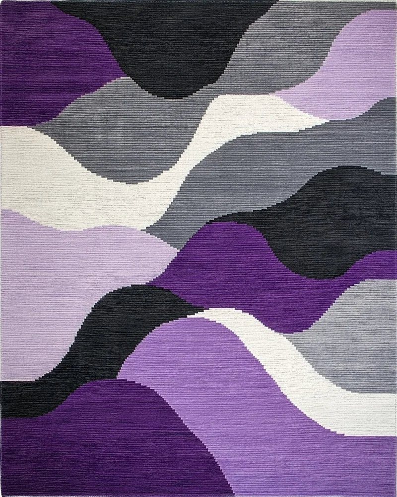 Purple Gray Black Wave Landscape Rug - Cutout View
