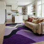 Purple Gray Black Wave Landscape Rug - Living Room View