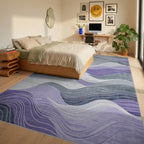 Purple Gray Flowing Wave Rug - Bedroom View