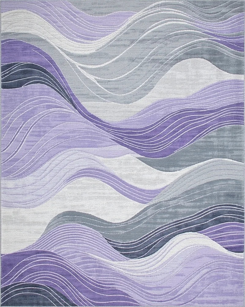 Purple Gray Flowing Wave Rug - Cutout View