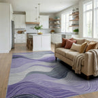 Purple Gray Flowing Wave Rug - Living Room View
