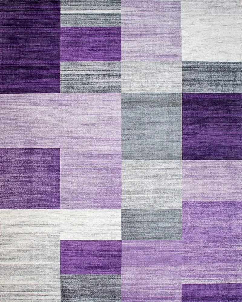 Purple Gray Geometric Blocks Rug - Cutout View