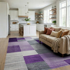Purple Gray Geometric Blocks Rug - Living Room View