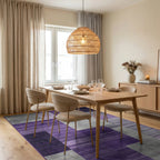 Purple Gray Stratified Geometric Rug - Dining Room View