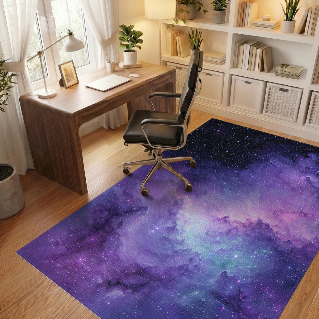 Purple Nebula Starry Cosmic Rug - Office View