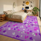 Purple Paw Prints Scatter Rug - Bedroom View