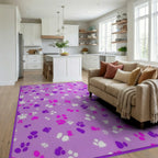 Purple Paw Prints Scatter Rug - Living Room View