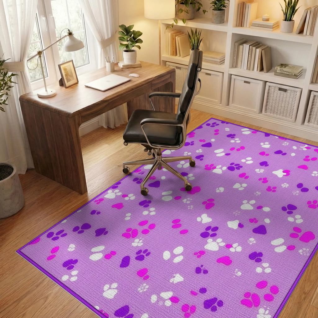 Purple Paw Prints Scatter Rug - Office View