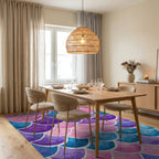 Purple Pink Blue Scallop Shell Rug - Dining Room View