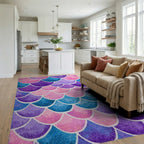 Purple Pink Blue Scallop Shell Rug - Living Room View