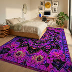 Purple Pink Psychedelic Mandala Rug - Bedroom View