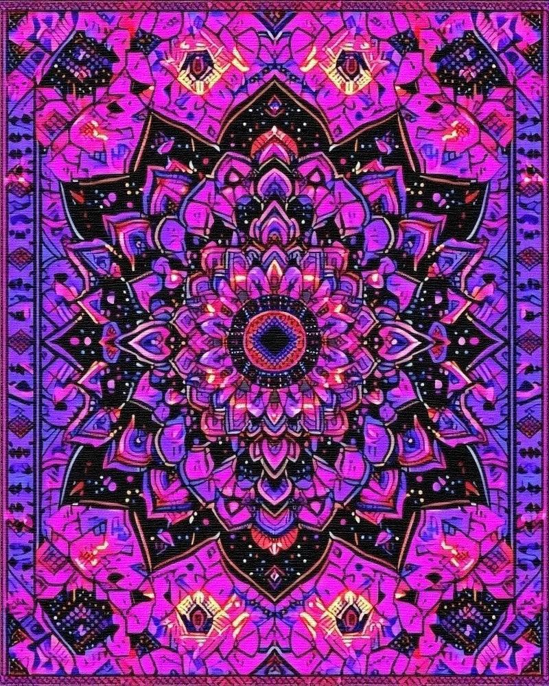 Purple Pink Psychedelic Mandala Rug - Cutout View