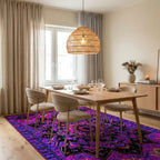 Purple Pink Psychedelic Mandala Rug - Dining Room View