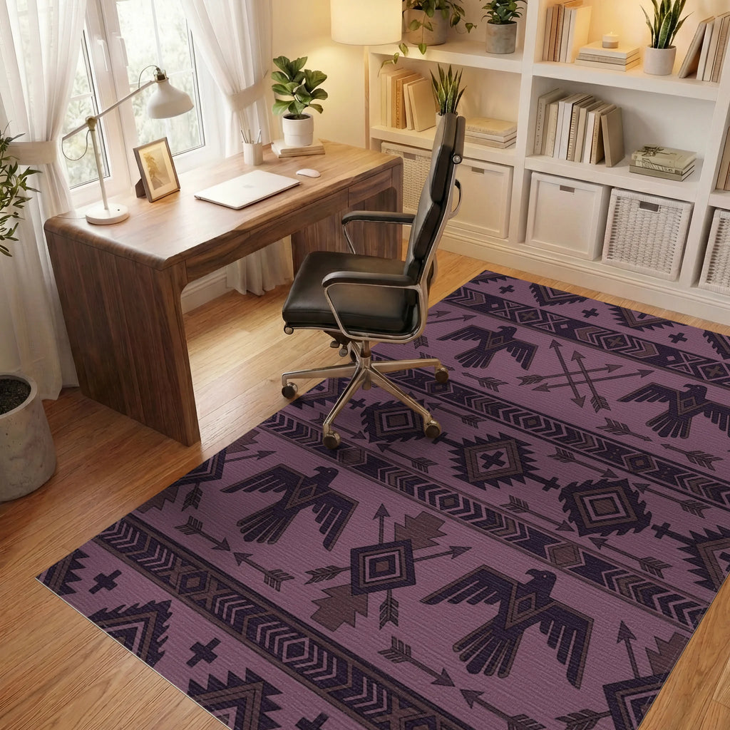Purple Tribal Eagle Arrow Geometric Rug Office View