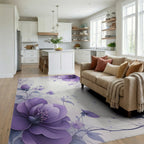 Purple Watercolor Floral Splash Rug - Living Room View