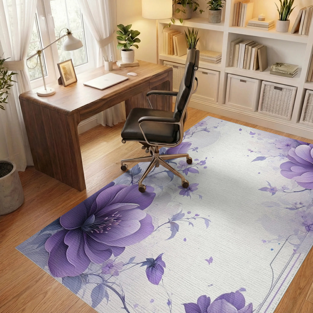 Purple Watercolor Floral Splash Rug - Office View