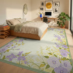 Purple Yellow Floral Garden Border Design Rug Bedroom View