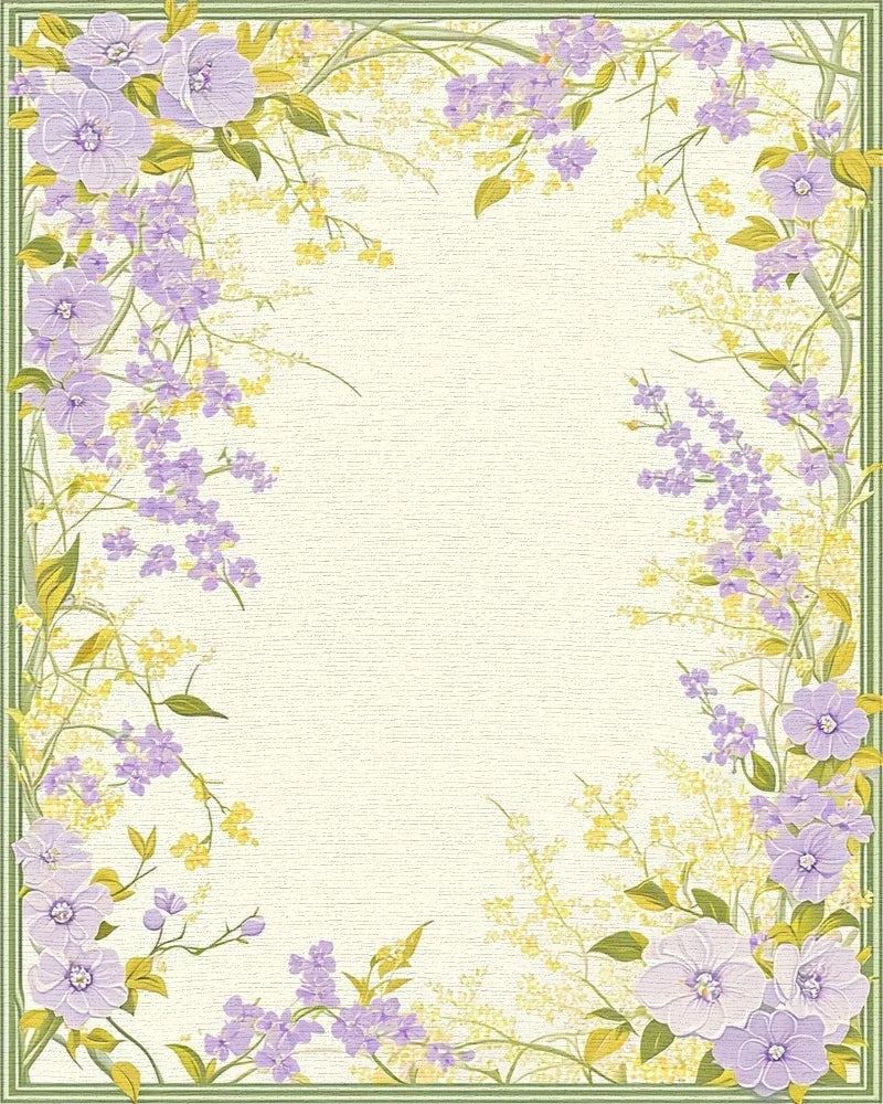 Purple Yellow Floral Garden Border Design Rug - Cutout View