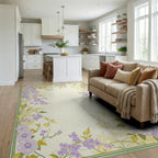 Purple Yellow Floral Garden Border Design Rug Living Room View