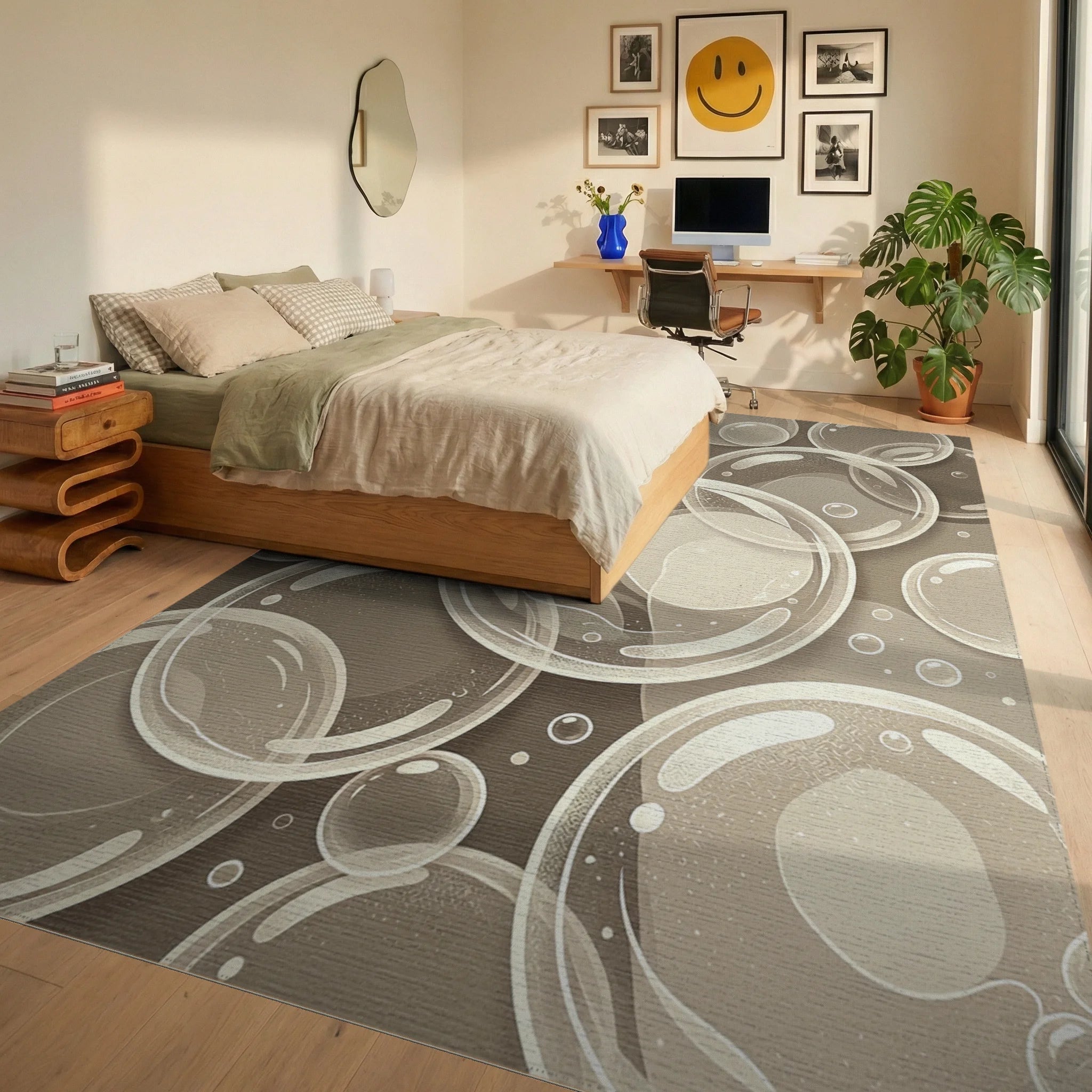 Radiant Bubble Cluster Cream Rug Bedroom View