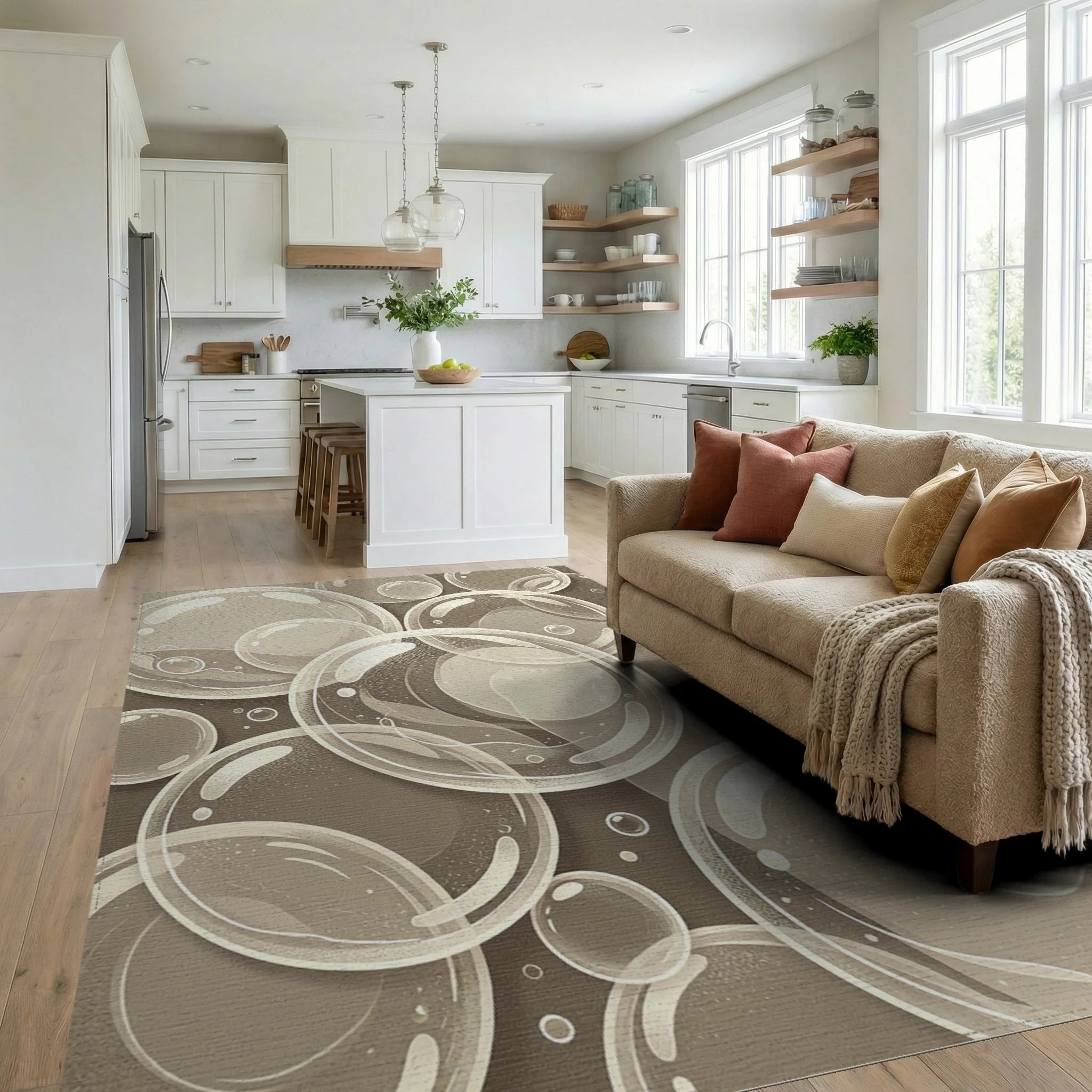 Radiant Bubble Cluster Cream Rug Living Room View