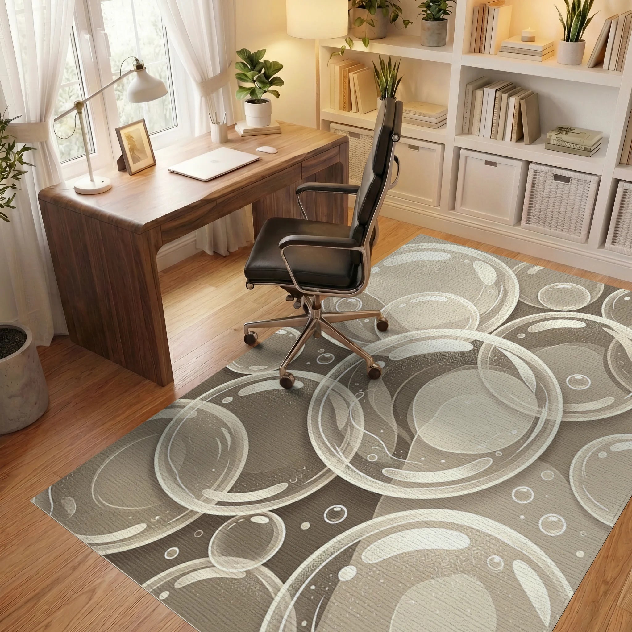 Radiant Bubble Cluster Cream Rug Office View