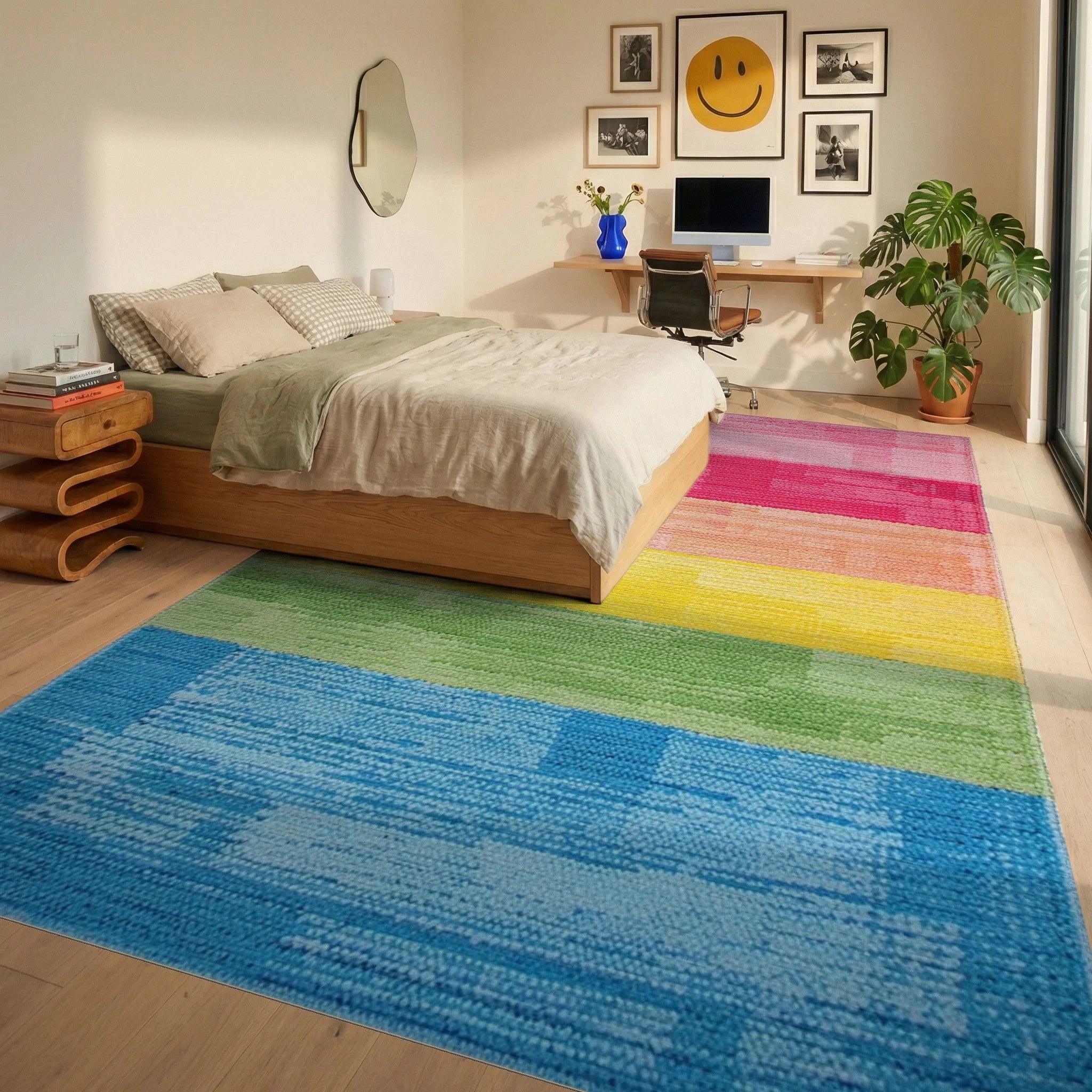 Rainbow Bright Horizontal Stripe Rug - Bedroom View