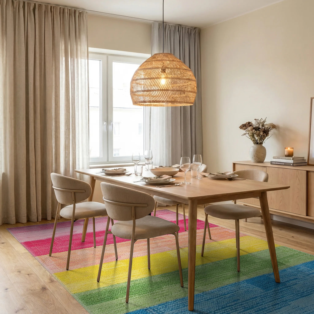 Rainbow Bright Horizontal Stripe Rug - Dining Room View