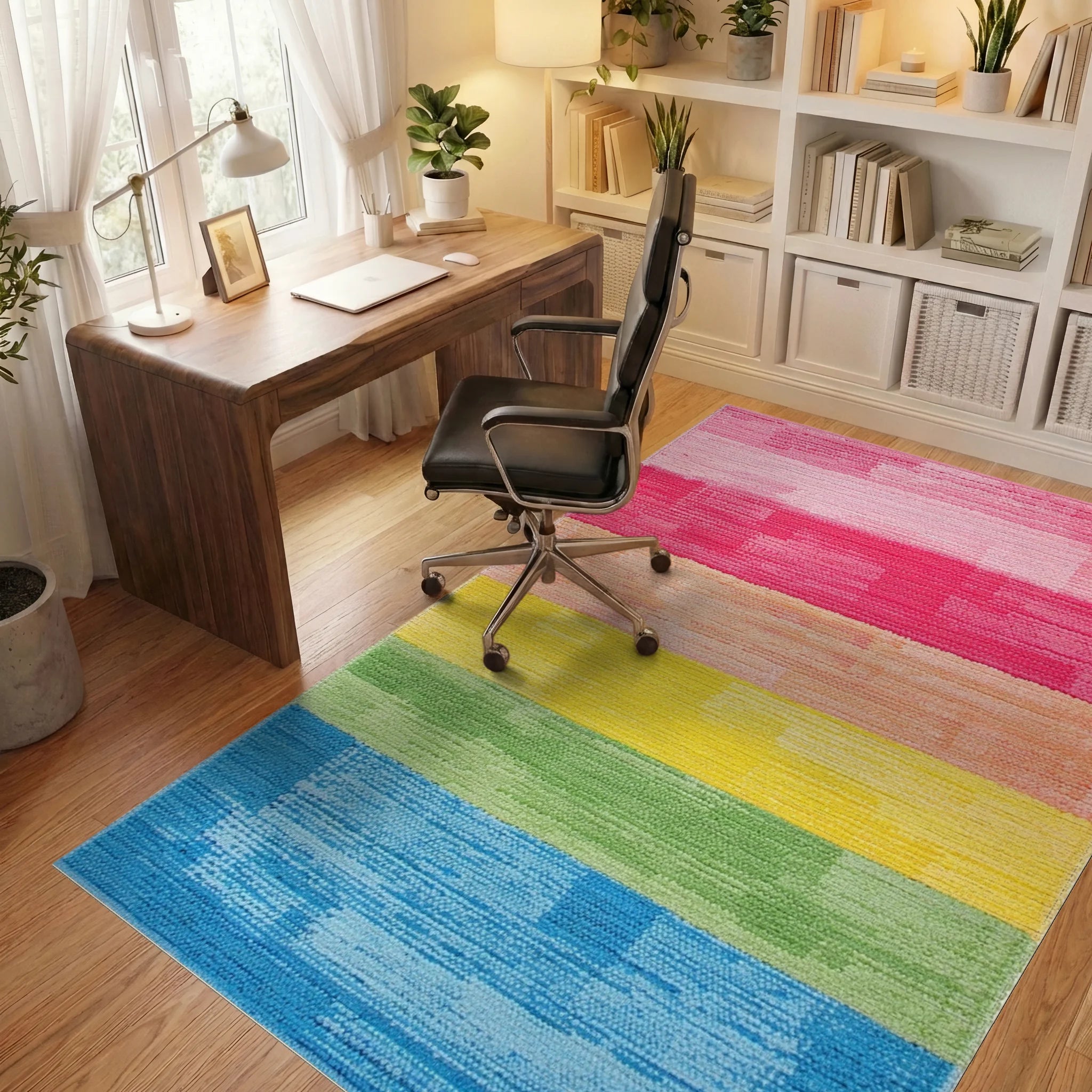 Rainbow Bright Horizontal Stripe Rug - Office View