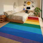 Rainbow Stripes Textured Rug - Bedroom View