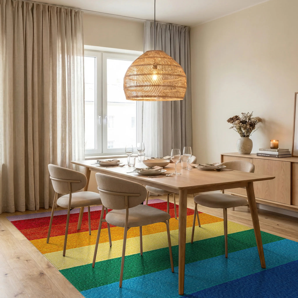 Rainbow Stripes Textured Rug - Dining Room View