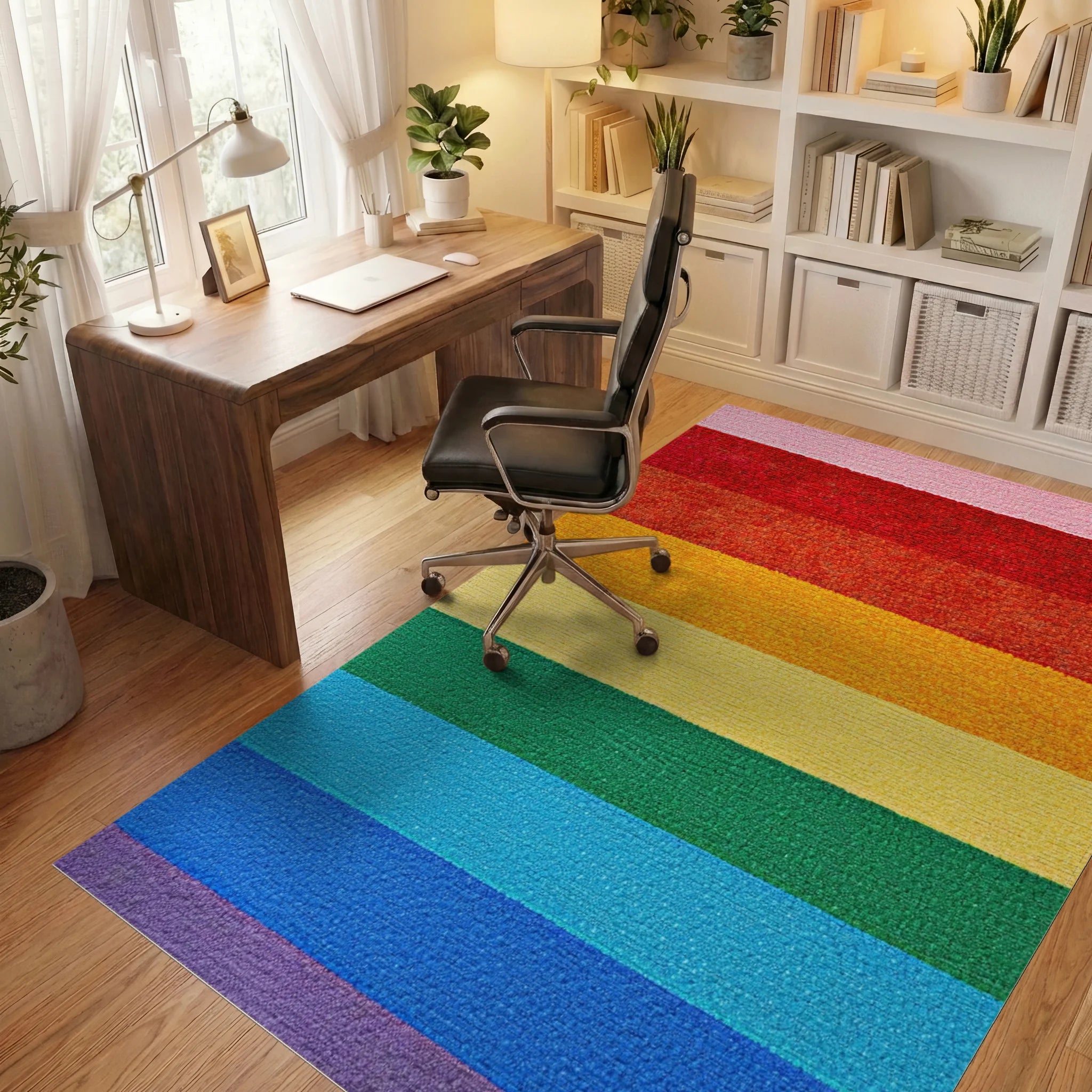 Rainbow Stripes Textured Rug - Office View