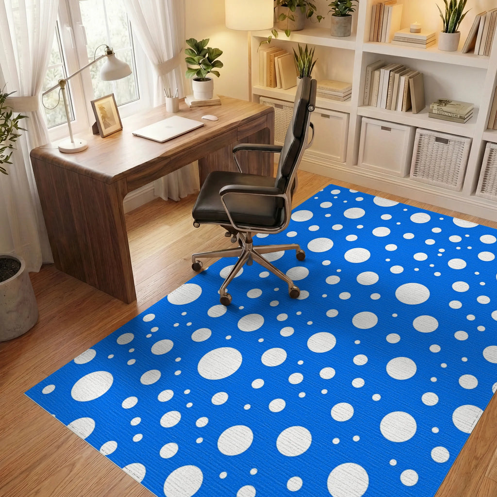 Random White Circles Blue Pattern Rug Office View