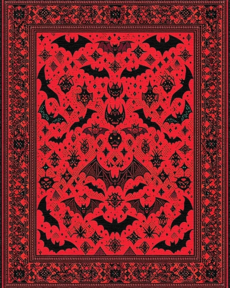 Red Black Bat Moon Gothic Rug - Cutout View