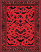 Red Black Bat Moon Gothic Rug - Cutout View