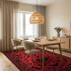 Red Black Bat Moon Gothic Rug - Dining Room View