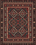 Red Black Geometric Diamond Medallion Rug - Cutout View