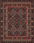 Red Black Geometric Diamond Medallion Rug - Cutout View