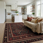 Red Black Geometric Diamond Medallion Rug - Living Room View