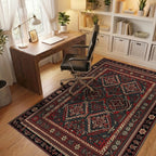 Red Black Geometric Diamond Medallion Rug - Office View
