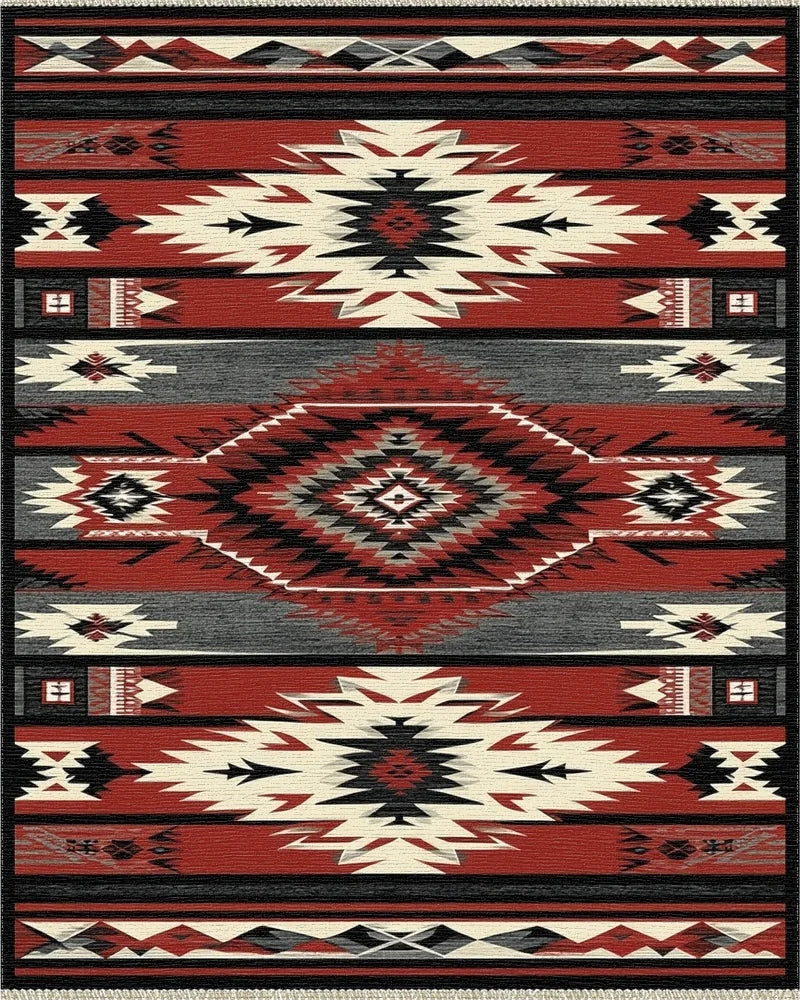 Red Black Geometric Diamond Native Rug - Cutout View