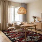 Red Black Geometric Diamond Native Rug - Dining Room View