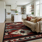 Red Black Geometric Diamond Native Rug - Living Room View