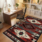 Red Black Geometric Diamond Native Rug - Office View